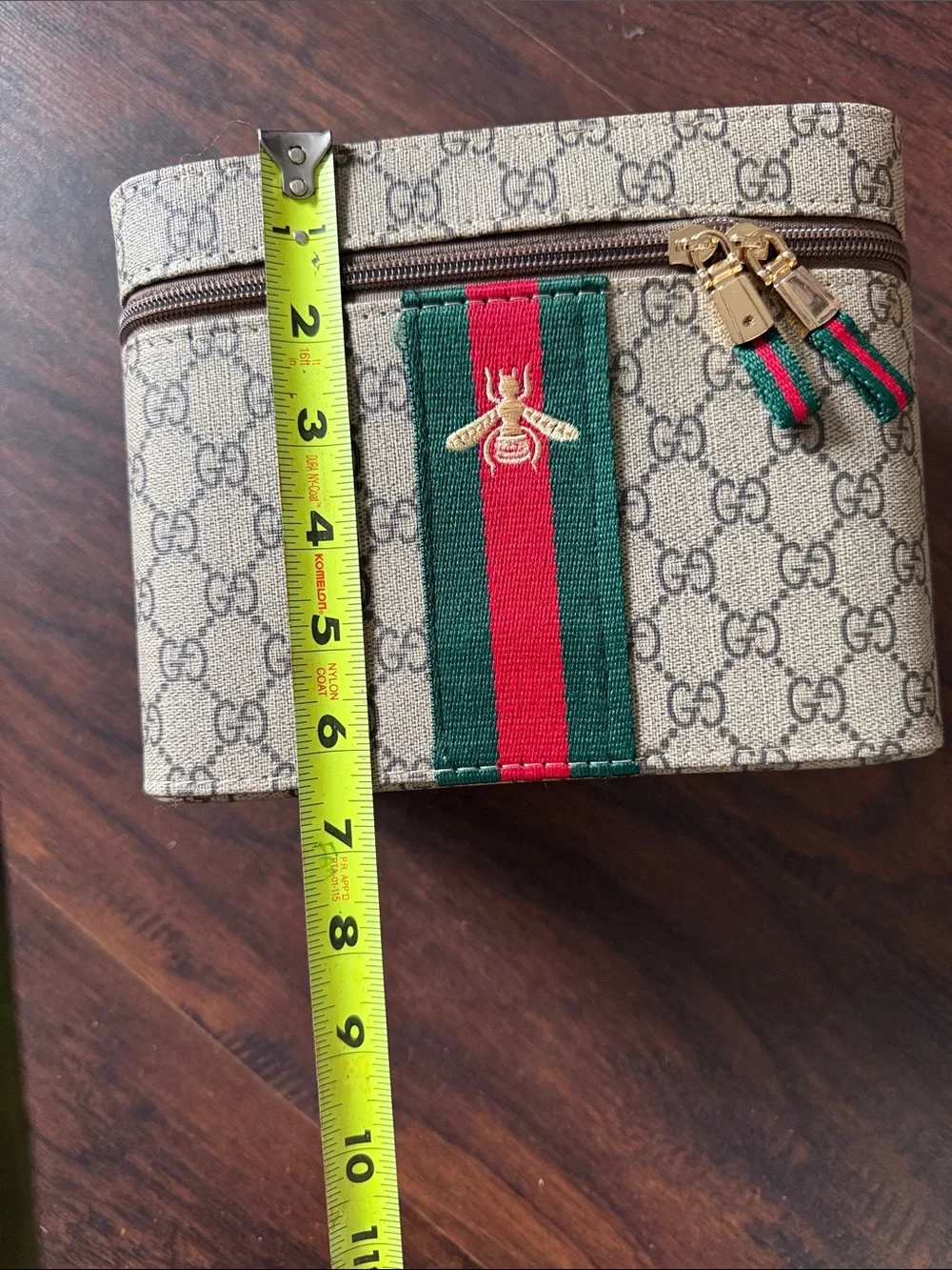 Beige GG Canvas Vanity Case with Green and Red Stripe NEW